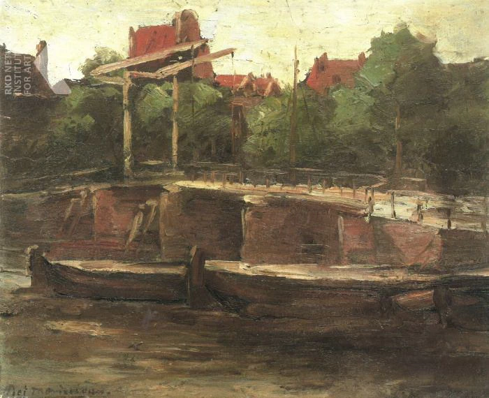 Waalseilandgracht con ponte e chiatte piatte c. 1895 - 1896